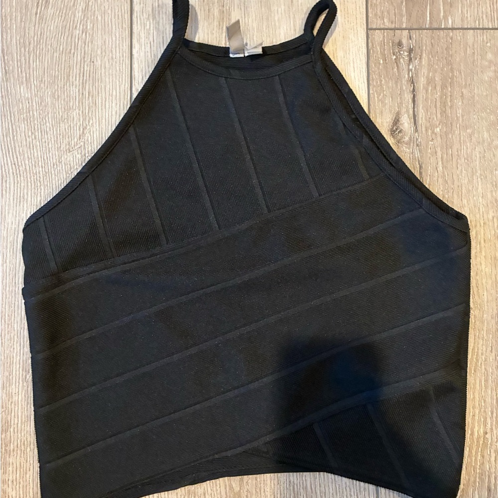 ASOS Black Ribbed Halter Crop Top